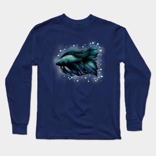 Blue Siamese Fighting Fish (Betta Splendens) Long Sleeve T-Shirt